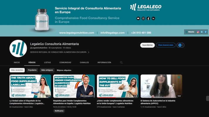 Canal de YouTube de LealeGo Consultoría Alimentaria creado por Integrate Media